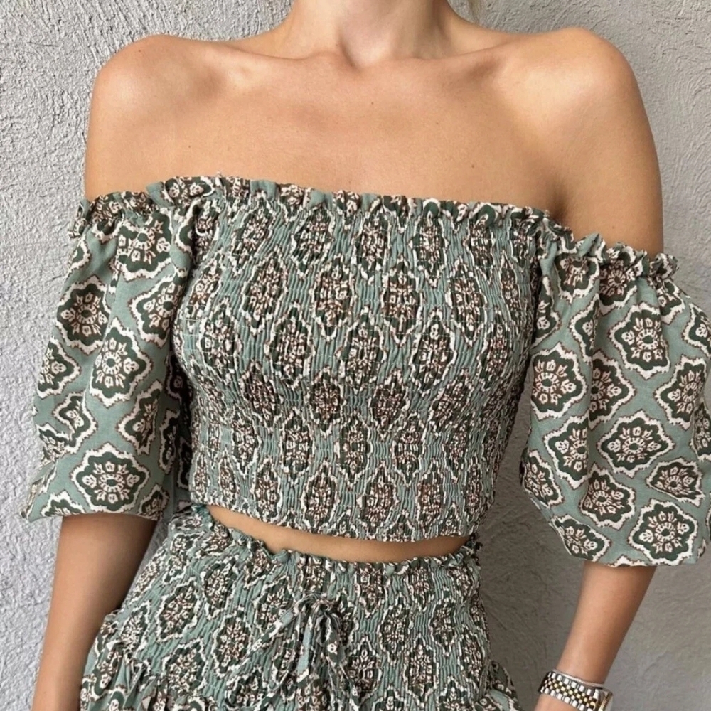 Zara Elegant Blue Patterned Women's Top Sz S